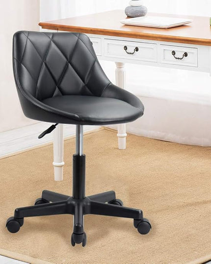 KKTONER Mid Back PU Leather Height Adjustable Swivel Modern Task Chair Computer Office Home Vanity Chair with Wheels (black) - LeafyLoom
