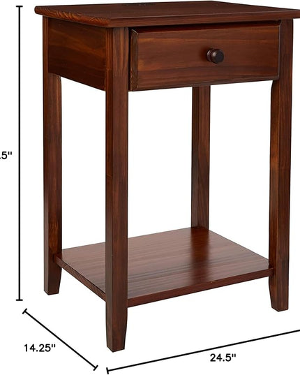 Casual Home Night Owl Nightstand with USB Ports-Warm Brown - LeafyLoom
