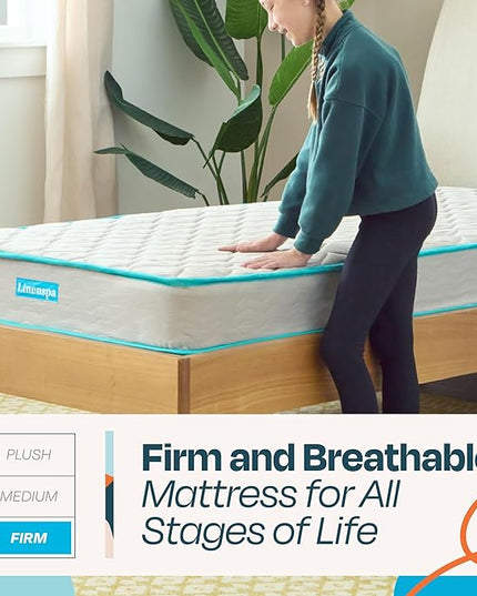 Linenspa 6 Inch Mattress - Firm Feel - Bonnell Spring with Foam Layer - Mattress in a Box - Youth or Kids Bed - Guest Bedroom - Durable and Breathable Support - Affordable - Narrow Twin Size, Grey - LeafyLoom