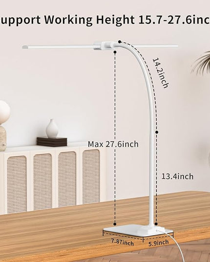 KableRika Desk Lamp Double Light: Bright Led Desk Lights for Home Office - Eye Care Reading Table lamps with Base - Dimmable Desktop lighting for Computer Monitor Study Drafting - LeafyLoom