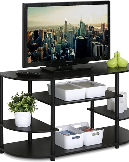 Furinno JAYA Simple Design Corner TV Stand, Espresso/Black - LeafyLoom