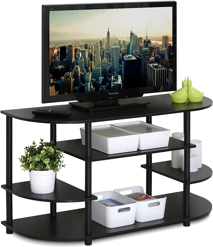 Furinno JAYA Simple Design Corner TV Stand, Espresso/Black - LeafyLoom
