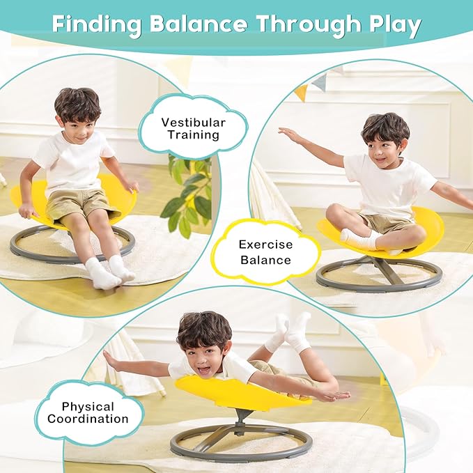 Spinning Chair for Kids Autism Sensory Products Sit and Spin Autism Toys Sensory Chair ADHD Chair Swivel Chair Training Body Coordination (Yellow) - LeafyLoom