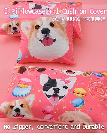 DORCAS Pink Twin Comforter Set for Girls Cute Dog Bedding Sets Twin Girls 6 Pieces Animal Twin Bed-in-A-Bag with Comforter,Sheets,Pillowcases for Kids - LeafyLoom