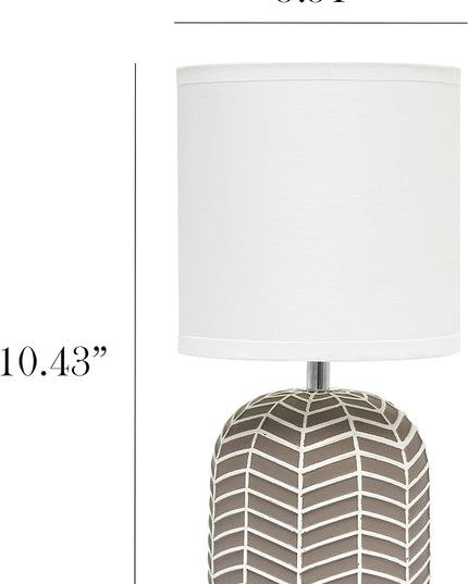 Simple Designs LT1137-TAU 10.43" Petite Contemporary Webbed Waves Base Bedside Table Desk Lamp w White Fabric Drum Shade for Home Decor, Bedroom, Living Room, Entryway, Office, Taupe - LeafyLoom