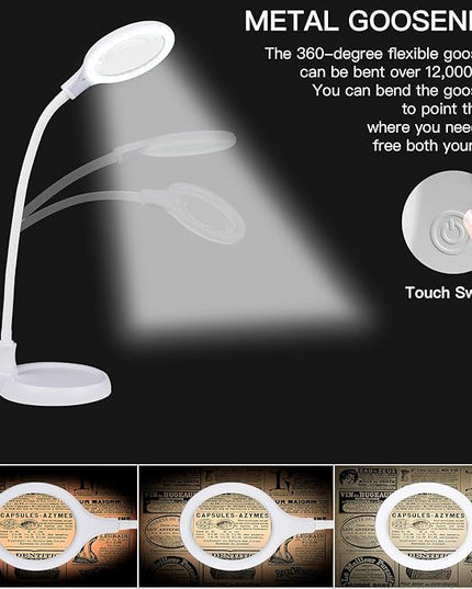 5X Magnifying Lamp，Lighted Magnifying Glass with Light and Stand Hands Free, Desk Magnifying Light, LED Magnifier Work Lamp for Reading, Crafts, Sewing, Hobbies. - LeafyLoom