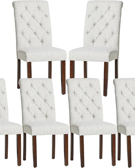 COLAMY Button Tufted Dining Chairs Set of 6, Parsons Upholstered Fabric Dining Room Chairs Kitchen Chairs with Wood Legs and Padded Seat, Honeycomb - LeafyLoom