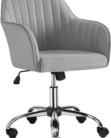 Yaheetech Modern Velvet Desk Chair Vanity Chair Height-Adjustable Swivel Computer Chair for Makeup Room Living Room Bedroom Soft Upholstered Office Chair Light Gray - LeafyLoom
