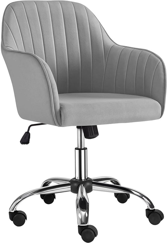 Yaheetech Modern Velvet Desk Chair Vanity Chair Height-Adjustable Swivel Computer Chair for Makeup Room Living Room Bedroom Soft Upholstered Office Chair Light Gray - LeafyLoom
