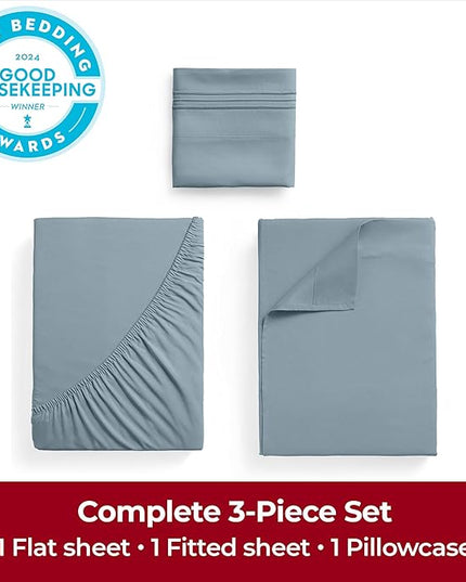 Mellanni Twin XL Sheets Set - 3 PC Iconic Collection Bedding Sheets & Pillowcases - Hotel Luxury, Extra Soft, Cooling Bed Sheets - Deep Pocket up to 16 inch (Twin Extra Long, Spa Blue) - LeafyLoom
