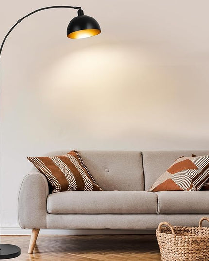 【Upgraded】Black Arc Floor Lamps for Living Room - Dimmable Arched Floor Lamp with Remote Control & 2700-6000K 9W LED Bulb Included, Modern Arch Standing lamp, Industrial Tall Lamp for Bedroom Reading - LeafyLoom