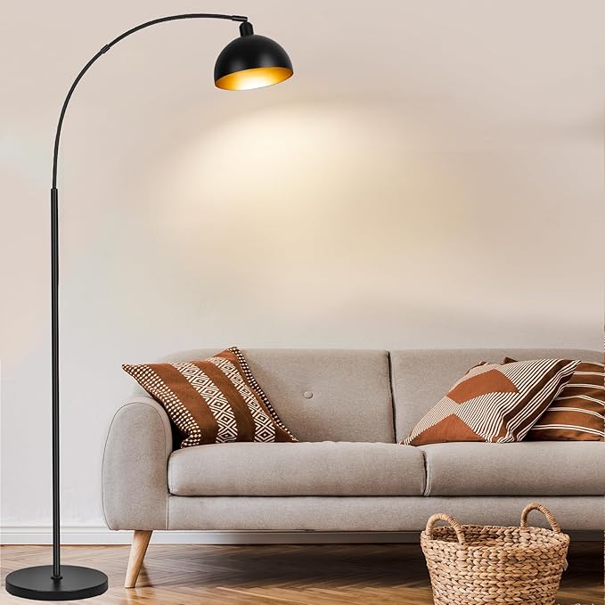 【Upgraded】Black Arc Floor Lamps for Living Room - Dimmable Arched Floor Lamp with Remote Control & 2700-6000K 9W LED Bulb Included, Modern Arch Standing lamp, Industrial Tall Lamp for Bedroom Reading - LeafyLoom