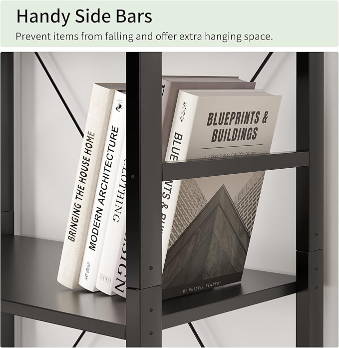 VERMESS Bookshelf Black, 5 Tier Shelving Unit Tall Book Shelf, Wood Bookcase with Open Shelves, Industrial Standing Storage Bookshelves Metal Display Rack for Living Room, Bedroom, Home, Office - LeafyLoom