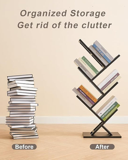 5 Tier Tree Bookshelf, Wisdom Tree Bookshelf, Modern Corner Book Shelfe, Small Bookshelf for Small Spaces, Utility Organizer for CDs/Books/Home Office/Living/Bedroom Room-Black - LeafyLoom