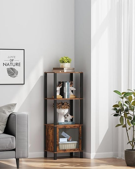 TUTOTAK 4 Tier Bookcase and Bookshelf, Narrow Book shelf with Door for Small Space, for Living Room, Office, Study, Entryway, Brown BS03BB004 - LeafyLoom