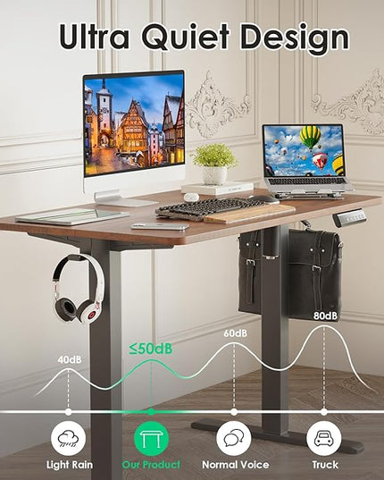 STARY Electric Adjustable Height Sit Stand Home Office Desk with Splice Board, 40x24, Rustic Brown/Black Frame - LeafyLoom