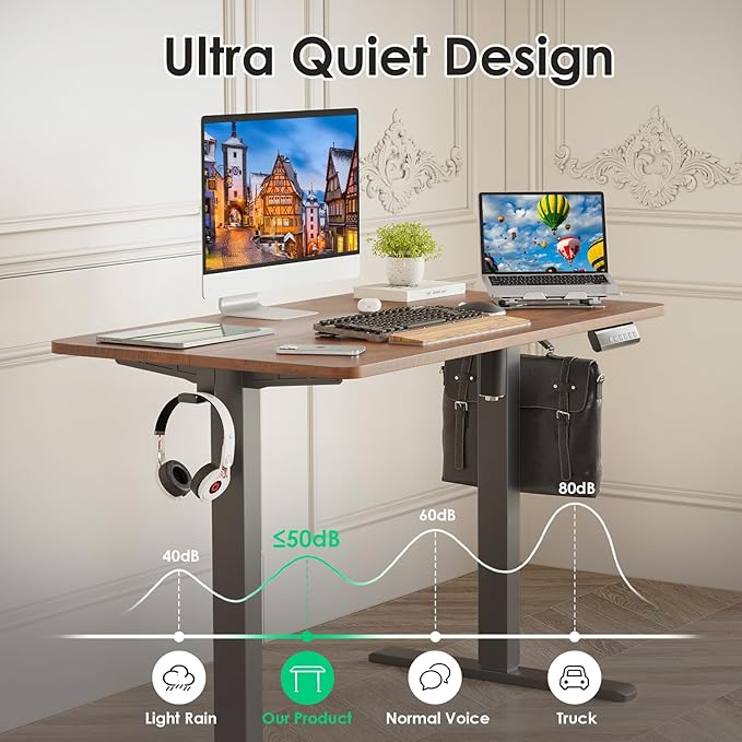 STARY Electric Adjustable Height Sit Stand Home Office Desk with Splice Board, 40x24, Rustic Brown/Black Frame - LeafyLoom