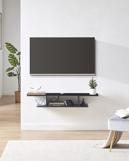 Floating TV Stand, Wall Mounted Entertainment Center and Cabinet Shelf, TV Console with Storage, Media Console for DVD Player, Space-Saving Under TV Shelf for Bedroom, Living Room (Black) - LeafyLoom