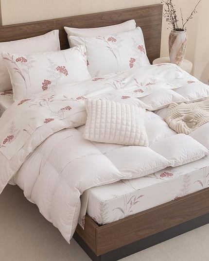 QSH Floral Bed Sheets King Size - 100% Egyptian Cotton Floral Bedding Sheets Aesthetic Flower Pattern Printed Bedding King Size Bed Sheets 17.5" Extra Deep Pocket 4pcs - LeafyLoom