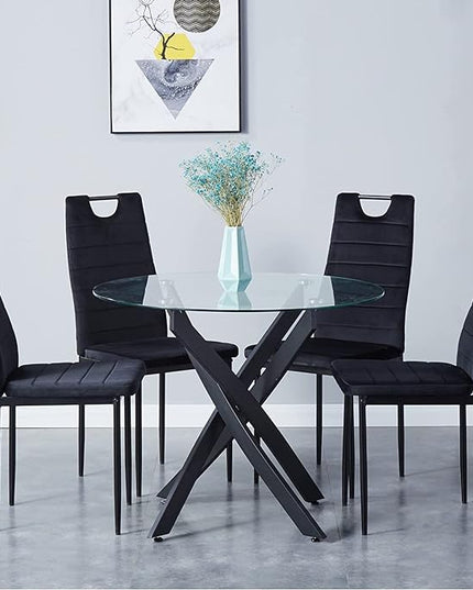Round Dining Table for 2-4, 31.5 Inch Tempered Glass Small Circle Kitchen Table with Metal Black Legs, Modern Dining Room Table for Kitchen Dining Room (Black) - LeafyLoom