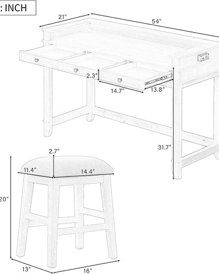 NicBex Kitchen Table Chairs Set of 4 Dining Table Set 4-Piece Dining Bar Table Set with 3 Upholstered Stools, Multifunctional Dining Table with 3 Drawers for Living Room, Gray - LeafyLoom