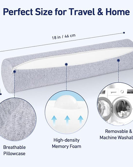Neck Roll Pillow - Memory Foam Neck Roll Pillow for Sleeping - Ergonomic Neck Roll Pillow for Cervical Support & Neck Pain Relief, Versatile Round Bolster Pillow for Legs, Back (Grey) - LeafyLoom