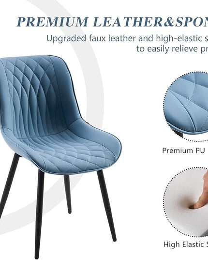 YOUNIKE Blue Dining Chairs set of 2 with High Backs Mid Century Modern Kitchen & Dining Room Chairs PU Faux Leather Upholstered sillas de comedor Comfortable Large Padded Accent Chairs with Metal Legs - LeafyLoom