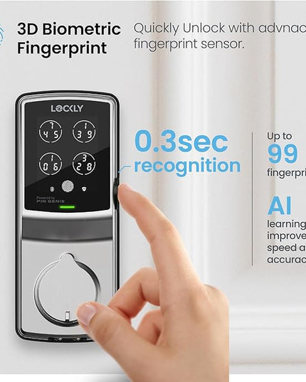 Lockly Secure Pro Wi-Fi Smart Door Lock, Keyless Entry with PIN Genie® Digital Keypad, 3D Biometric Fingerprint Sensor Front Door Lock Deadbolt, Voice Control & Auto Lock - Deadbolt Edition Lockly