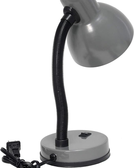 Simple Designs LD1003-GRY Basic Metal Desk Lamp with Flexible Hose Neck for Office, Living Room, Bedroom, College Dorm, Bookshelf, Gray - LeafyLoom