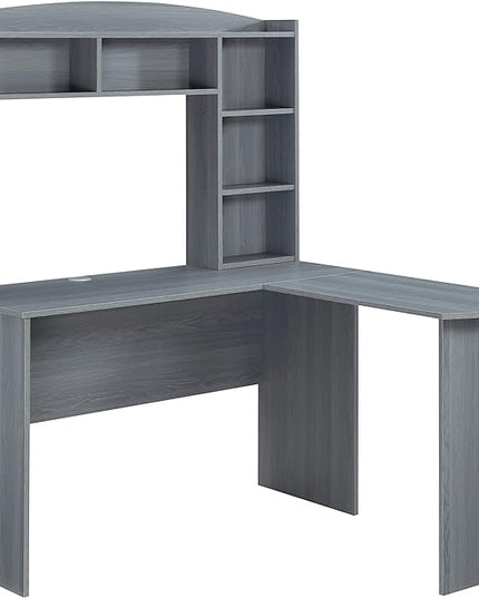 Techni Mobili Modern Hutch L-Shaped Computer Desk, Grey - LeafyLoom