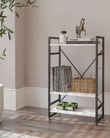Bookshelf Organizer,3 Tiers Adjustable White Faux Marble Small Bookcase for Small Space,Industrial Wooden Storage Bookcase Display Rack and Storage Organizer for Living Room Home Office - LeafyLoom