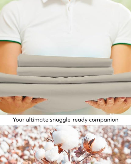 Purity Home Organic 100% Cotton King Size Sheets Set Beige, Percale Weave King Bedding Set, Crisp, Cooling & Breathable Beige Bed Sheets King Size, Fits Mattress Upto 16" Deep Pocket - LeafyLoom
