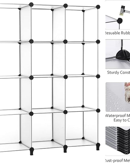 ANWBROAD Cube Storage Organizer 12-cube DIY Modular Closet Organizer Plastic Bookshelf Bookcase Storage Shelves Units Rubber Hammer for Bedroom Office Living Room ULCS012T - LeafyLoom