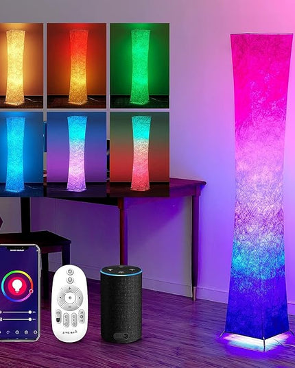 chiphy Floor Lamp, 39" Dimmable Standing Lamp, 7 Colors Changing LED Bulbs and White Fabric Lampshade, Remote Control, Modern Lamp for Bedroom, Living Room, Kids Room and Play Room - LeafyLoom