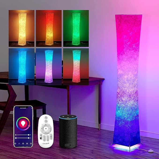 chiphy Floor Lamp, 39" Dimmable Standing Lamp, 7 Colors Changing LED Bulbs and White Fabric Lampshade, Remote Control, Modern Lamp for Bedroom, Living Room, Kids Room and Play Room - LeafyLoom