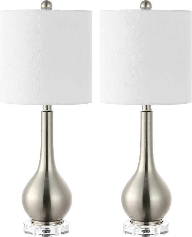 JONATHAN Y JYL5010B-SET2 Dylan 25" Metal/Crystal Teardrop LED Table Lamp Contemporary, Transitional, Traditional, Classic, Office, Living Room, Dining Room, Bedroom, Nickel (Set of 2) - LeafyLoom