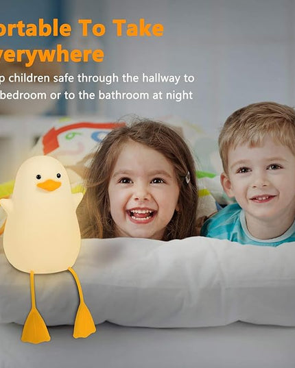 FULLOSUN Cute Night Light for Kids, Toddler, Duck Silicone Nursery Baby Nightlight, Kawaii Birthday Gifts for Room Decorations, Teen Girls Boys Child - Portable Squishy Battery Operated - LeafyLoom