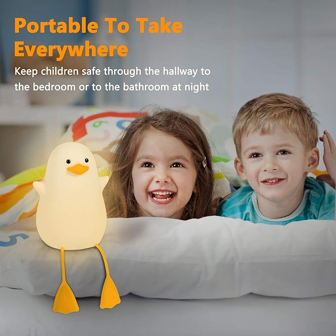FULLOSUN Cute Night Light for Kids, Toddler, Duck Silicone Nursery Baby Nightlight, Kawaii Birthday Gifts for Room Decorations, Teen Girls Boys Child - Portable Squishy Battery Operated - LeafyLoom