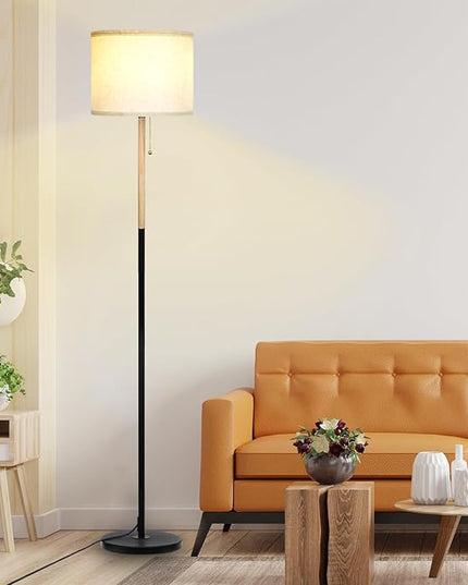 Modern Floor Lamp for Living Room Traditional Farmhouse Floor Lamps Mid-Century Pole Lamp with Linen Lamp Shade, Standing Tall Floor Lamps for Bedrooms and Office (White-01) - LeafyLoom