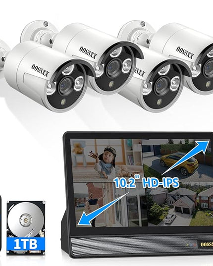 OOSSXX HD Monitor All-in-One 5.0 Megapixel PoE Outdoor Home Security Camera System Wired Outdoor Video Surveillance IP Cameras System OOSSXX