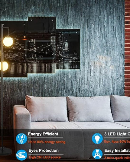 3 Globe Mid Century Modern Globe Floor Lamp with Frosted Glass Shade and 3000K LED Bulbs, Contemporary Retro Black Standing Lamp for Living Room Bedroom Office - LeafyLoom