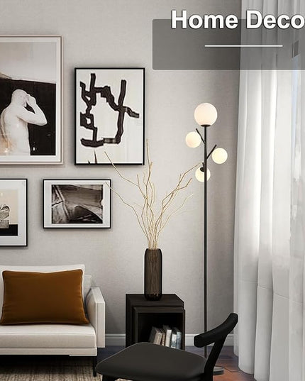 4 Globe Floor Lamp, Modern Sputnik Tree Standing Lamp with Frosted Glass Ball Lampshade & 3000K LED Bulbs, Mid Century Contemporary Tall Lamp for Living Room, Bedroom, Office, Hotel - LeafyLoom