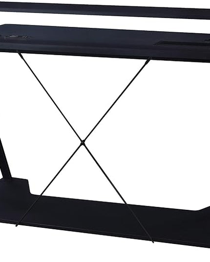 OSP Home Furnishings Checkpoint Ghost Battlestation Gaming Desk with RGB LED Lights, Black - LeafyLoom