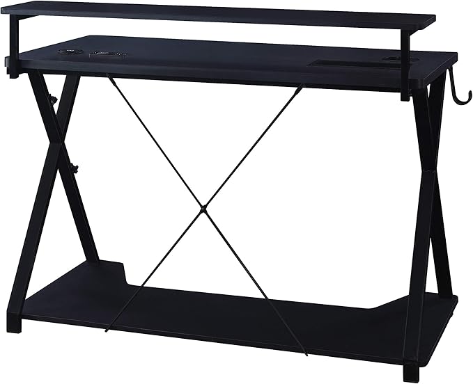 OSP Home Furnishings Checkpoint Ghost Battlestation Gaming Desk with RGB LED Lights, Black - LeafyLoom