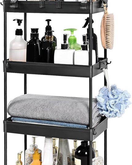 AROGAN Rolling Storage Cart with Wheels, 4 Tier Bathroom Storage Cart Laundry Room Organizer, Rolling Utility Cart for Kitchen, Bathroom, Laundry Room, Office, Narrow Place (Black) - LeafyLoom