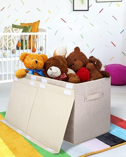 popoly Large Toy Box Chest Storage with Flip-Top Lid, Collapsible Kids Storage Boxes Container Bins for Toys, Playroom Organizers, 25"x13" x16"(Linen Beige) - LeafyLoom