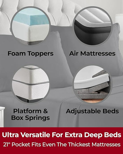 Mellanni Extra Deep King Sheets - 4 PC Iconic Collection Bedding Sheets & Pillowcases - Hotel Luxury, Ultra Soft, Cooling Bed Sheets - Extra Deep Pocket up to 21 inch (King, Black) - LeafyLoom
