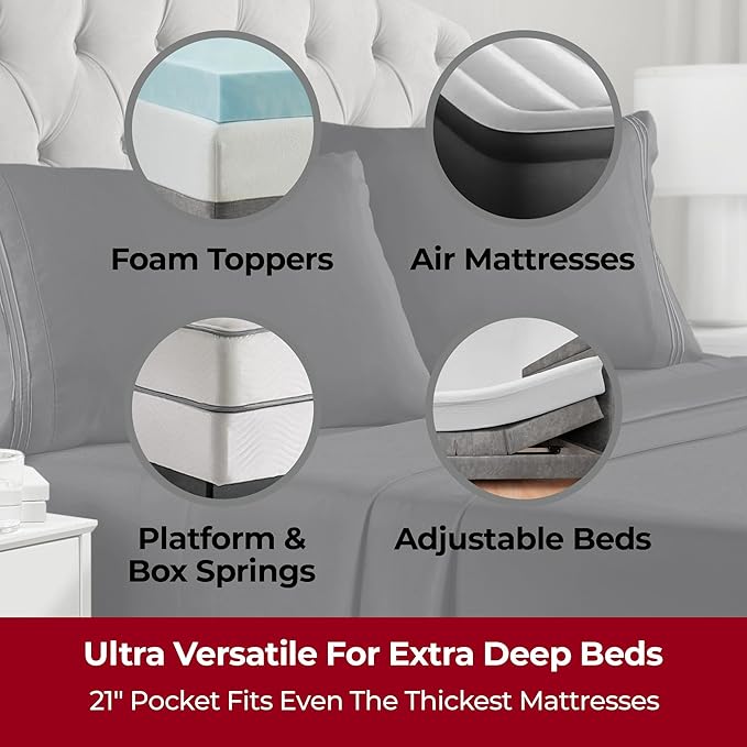 Mellanni Extra Deep Twin XL Sheets - 3 PC Iconic Collection Bedding Sheets & Pillowcases - Hotel Luxury, Ultra Soft, Cooling Bed Sheets - Extra Deep Pocket up to 21 inch (Twin Extra Long, Black) - LeafyLoom
