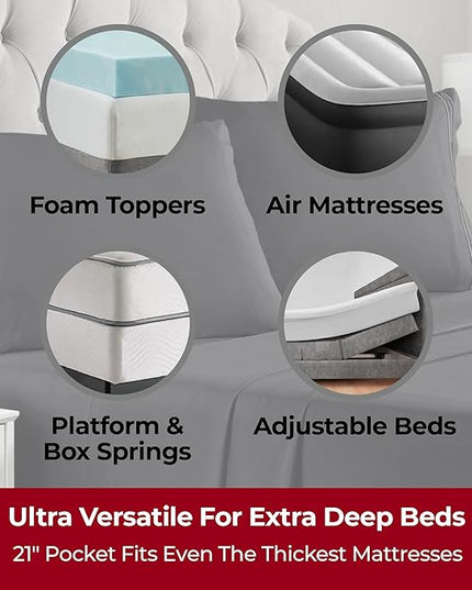Mellanni Extra Deep Full Sheets - 4 PC Iconic Collection Bedding Sheets & Pillowcases - Hotel Luxury, Ultra Soft, Cooling Bed Sheets - Extra Deep Pocket up to 21 inch (Full, Black) - LeafyLoom