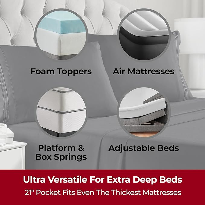 Mellanni Extra Deep Full Sheets - 4 PC Iconic Collection Bedding Sheets & Pillowcases - Hotel Luxury, Ultra Soft, Cooling Bed Sheets - Extra Deep Pocket up to 21 inch (Full, Black) - LeafyLoom